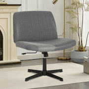 Dkelincs Criss Cross Chair No Wheels Comfy Wide Cross Legged Armless Vanity Chair Height Adjustable Office Desk Chair for Bedroom Makeup Room, Support 250 lbs, Gray