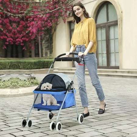 Dkelincs Dog Stroller Folding Cat Stroller Pet Strollers for Small Dogs & Cats with Cup Holder, Blue