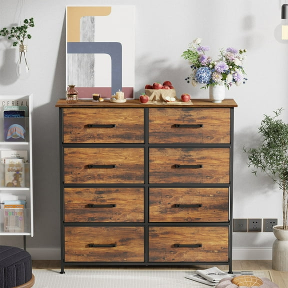 Dkelincs Dresser with 8 Storage Drawers for Bedroom, Wide Fabric Closet Chests Organizer Tower Furniture for Clothes, Living Room, Nature