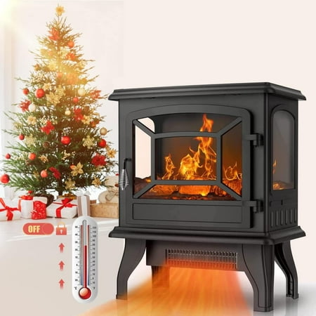 Dkelincs Electric Fireplace Heaters, 20" Freestanding Portable 1500W/4780BUT Space Heater w/Adjustable Thermostat, 3D Realistic Log Flame, CSA Certified, Overheat Protection