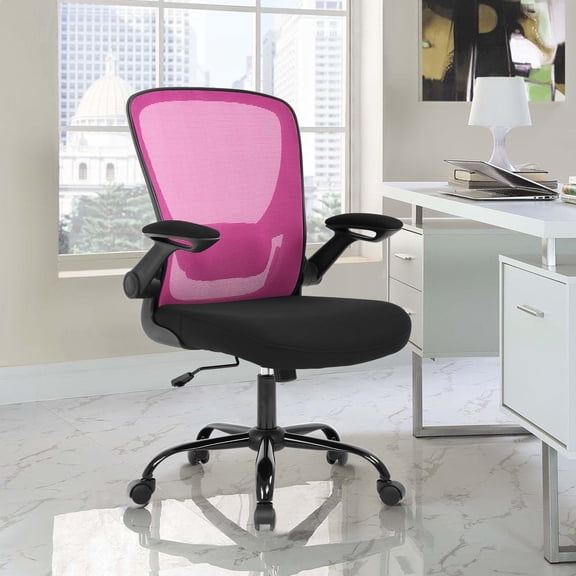 Dkelincs Ergonomic Home Office Chair Adjustable Height Mid Back Mesh Swivel Computer Chair with Lumbar Support and Armrests, Pink