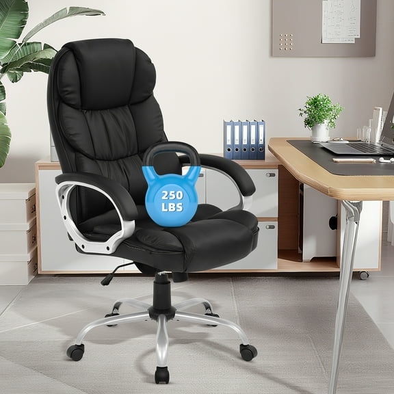 Dkelincs Ergonomic Office Chair PU Leather High Back Height Adjustable Computer Desk Chair, 250 lbs Executive Swivel Task Chair for Home Office, Black