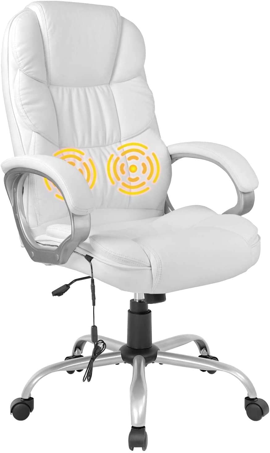 Dkelincs Executive Office Chair Big and Tall Leather Computer Chair Ergonomic Massage Desk Chair Heavy Duty Swivel Task Chair with Lumbar Support and Headrest for Adults, White