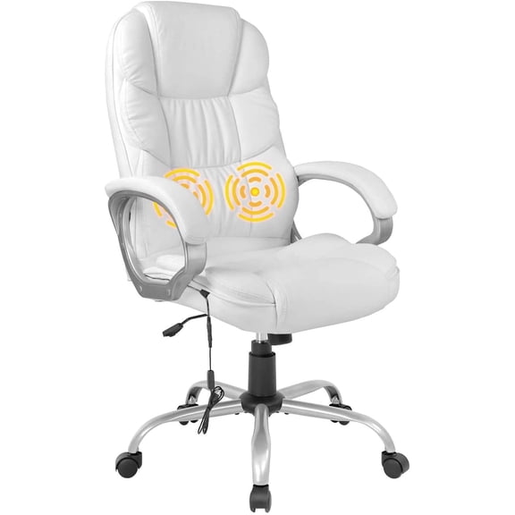 Dkelincs Executive Office Chair Big and Tall Leather Computer Chair Ergonomic Massage Desk Chair Heavy Duty Swivel Task Chair with Lumbar Support and Headrest for Adults, White
