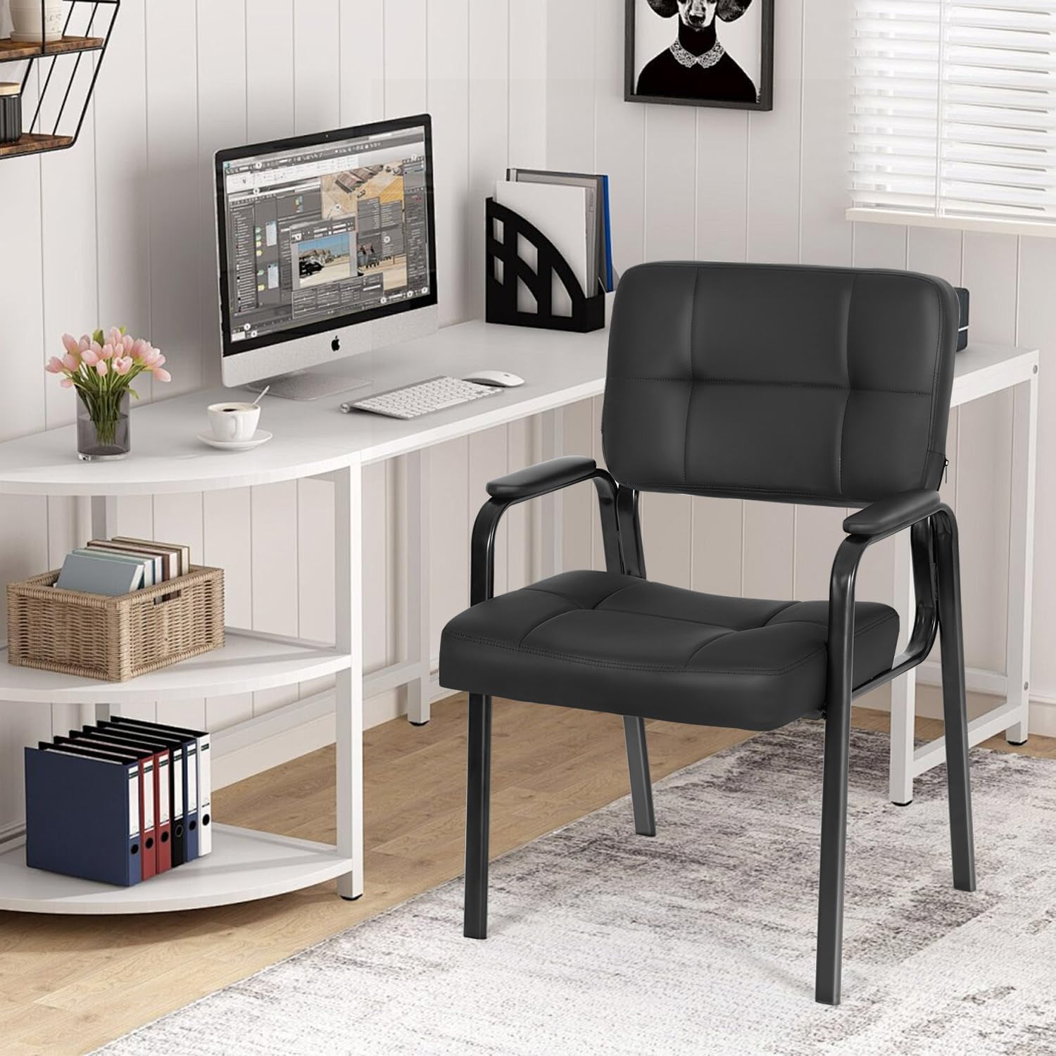 Black Faux Leather Ergonomic Office Chair with Metal Frame