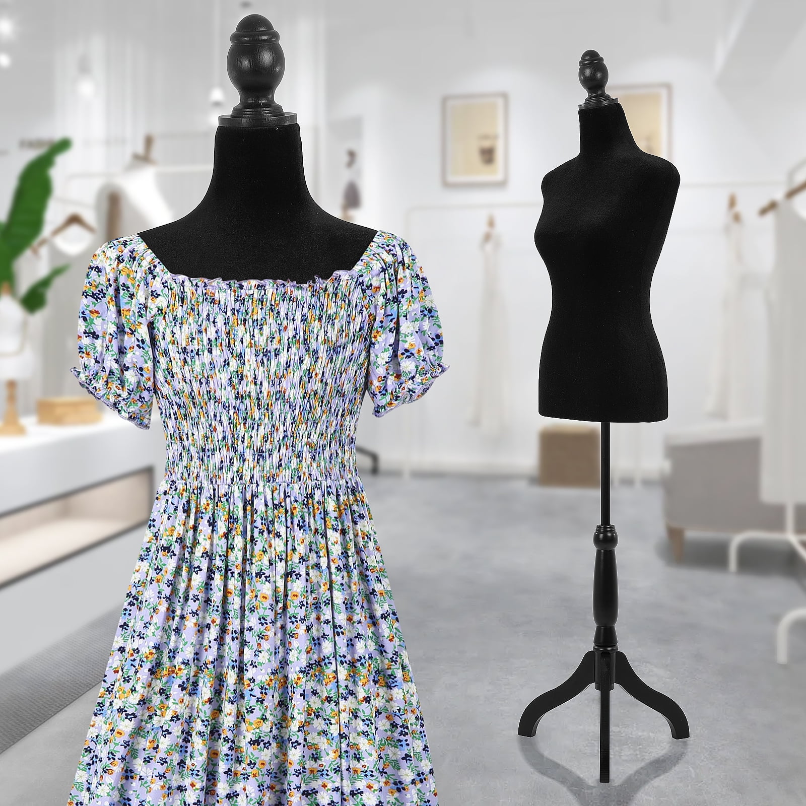 Dkelincs Female Dress Form Mannequin Torso 50-64 Inch Height Adjustable Wooden Tripod Stand, Black