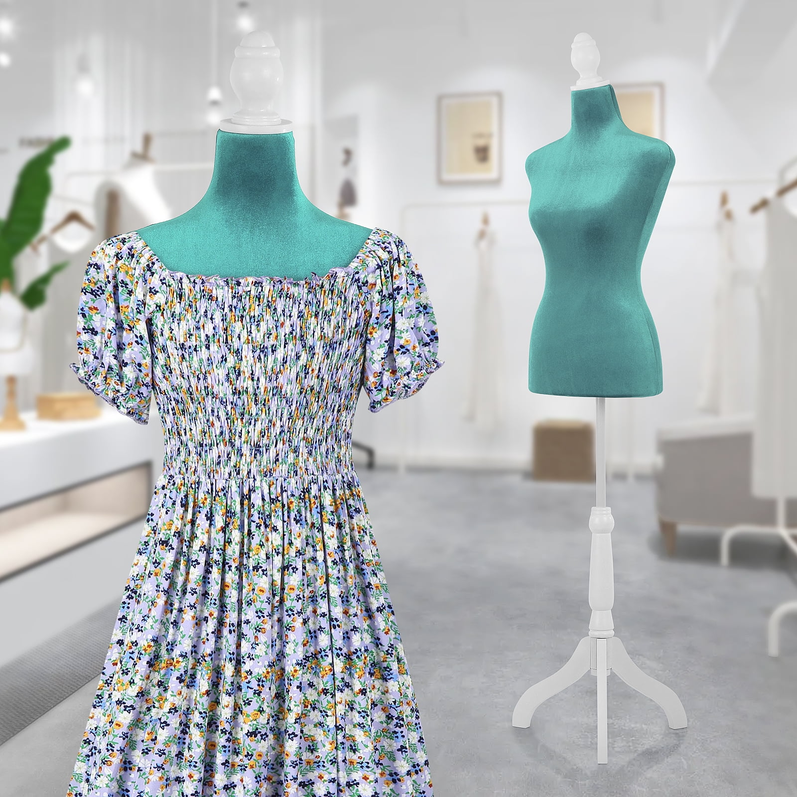 Dkelincs Female Dress Form Mannequin Torso 50-64 Inch Height Adjustable with Wooden Tripod Stand for Clothing Dress Jewelry Display, Green