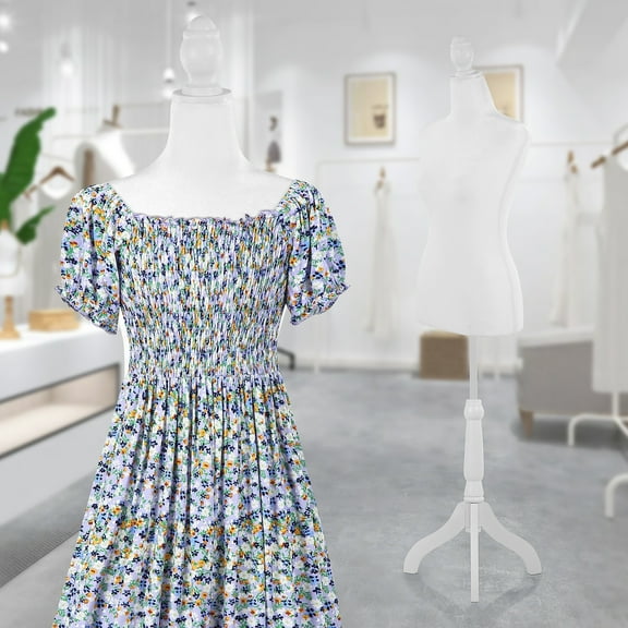 Dkelincs Female Mannequin Torso with Wooden Tripod Stand Adjustable Foam Dress Form Manikin, White