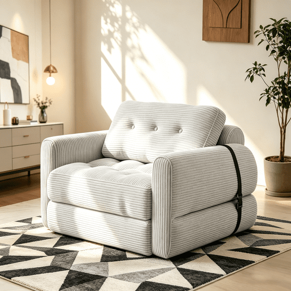 Dkelincs Folding Sofa Bed, Comfy Floor Chair 2-in-1 Single Floor Sofa Portable Lounge Sofa Sleeper Chair With 2 Matching Pillows for Living Room Bedroom, Beige