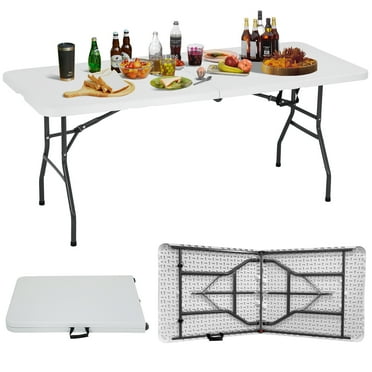 Dkelincs 6ft Plastic Folding Table Heavy Duty Fold Up Table Portable Utility Camping Dining Party Table with Carrying Handle, White