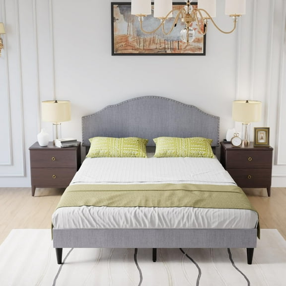 Dkelincs Full Size Platform Bed Frame Mattress Foundation with Fabric Upholstered Headboard