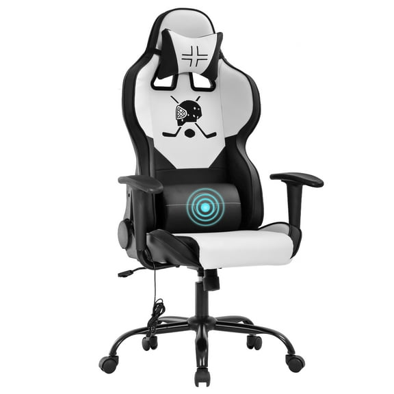 Dkelincs Gaming Chair High Back Adjustable Computer Desk Chair with Massage Lumbar Support Headrest Armrest, White
