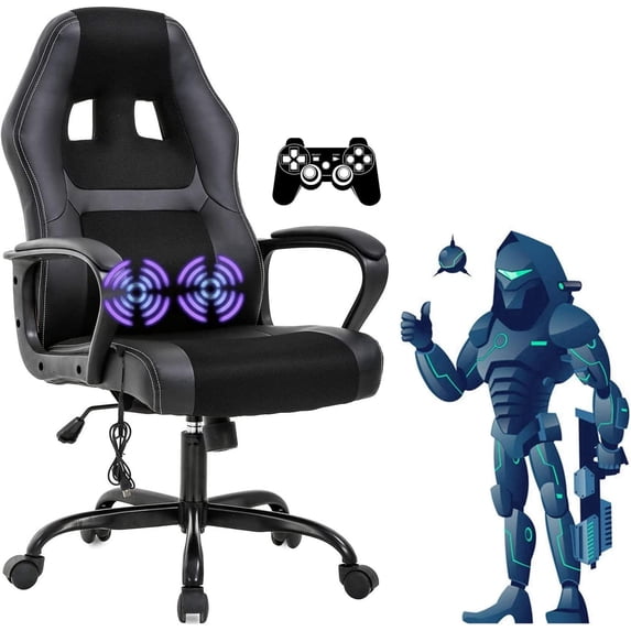 Dkelincs Gaming Chair Massage Computer Chair Ergonomic Video Game Chairs, Adjustable Office Desk Chair with Lumbar Support & Armrest for Teens & Children, Black
