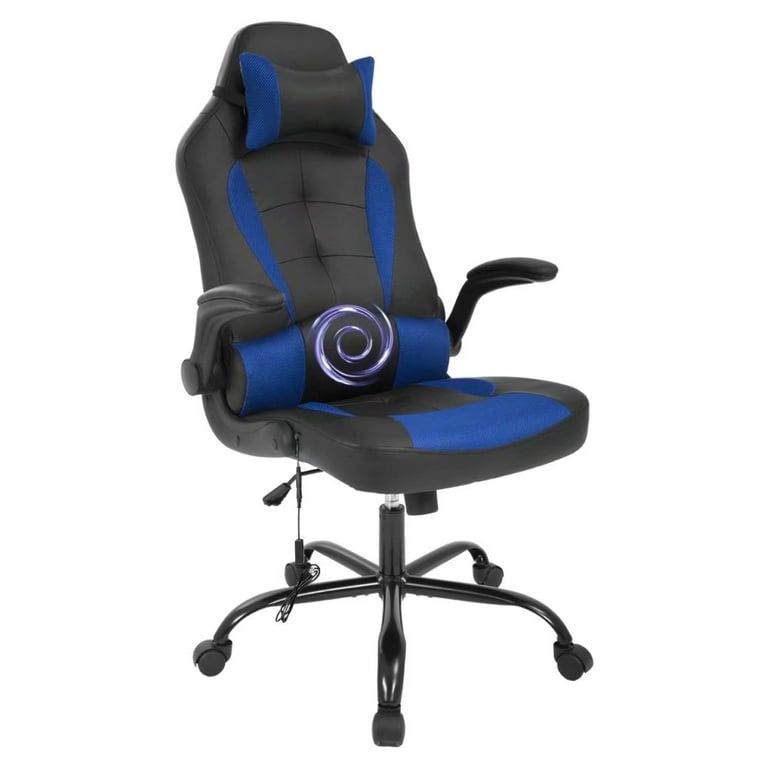 Dkeli Massage Gaming Chair Video Game Chair Ergonomic Computer Office Desk Chair with A Vibrator Lumbar Support, Headrest,Flip Up Armrest, White