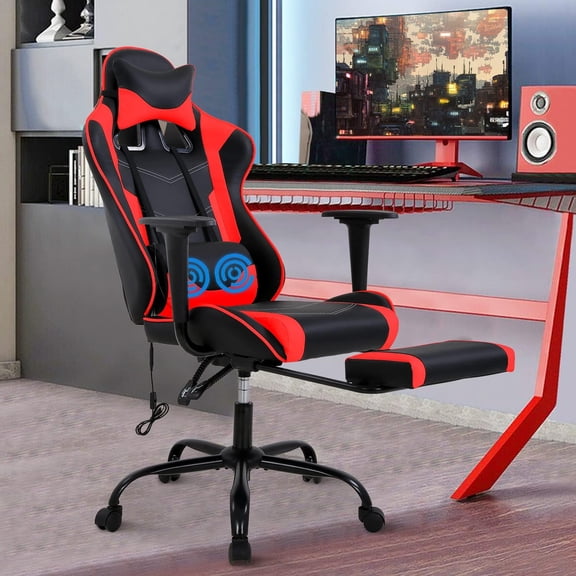 Dkelincs Gaming Chair Racing Style Ergonomic Computer Desk Chair with Footrest, Armrest, Massage Lumbar Support & Headrest, Red