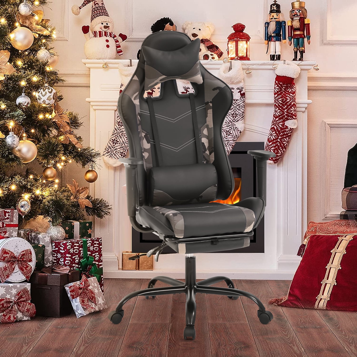 Dkelincs Gaming Chair with Headrest Lumbar Support PU Leather