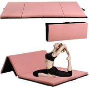 Dkelincs Gymnastics Exercise Mat Thick Tumbling Mats for Home, Yoga Mat Folding Exercise Pad Leather Gym Fitness Mat, Pink