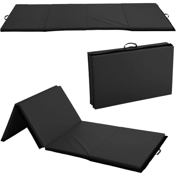 Dkelincs Gymnastics Mat Exercise Mat Tumbling Mats for Home Gym, Folding Portable 4'x10'x2" Crash Panel Mat with Carrying Handle, Black