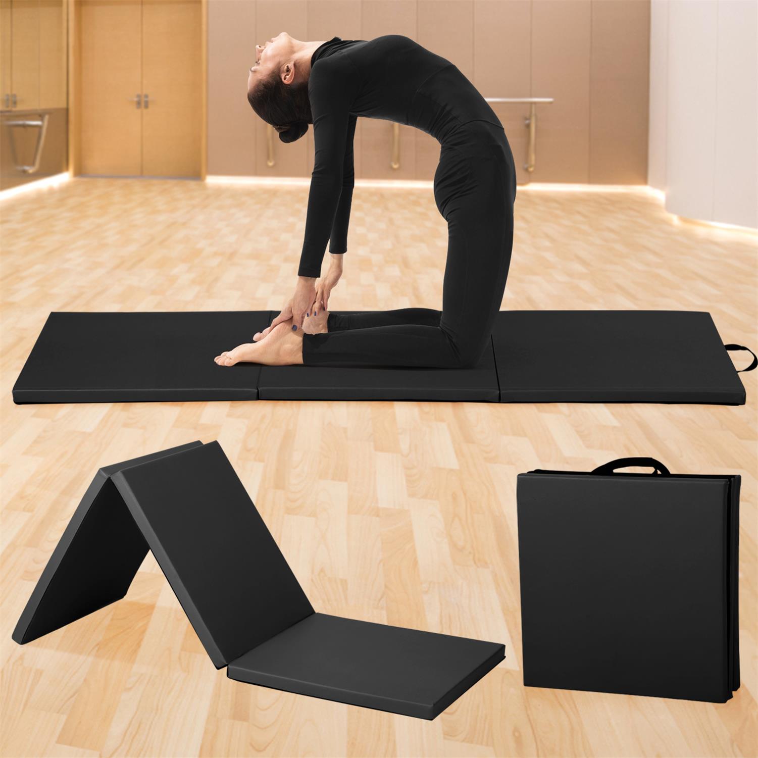 Dkelincs Gymnastics Mat Stretching Martial Arts Mat 71×24×2 inch with  Carrying Handles, Tri-Fold Folding Exercise Mat for Gym Home, Black