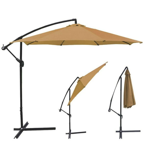Dkelincs Hanging Offset Patio Umbrella 10' Outdoor Umbrella Adjustable Cantilever Umbrella with Stability Base & Waterproof Polyester Fabric, Tan