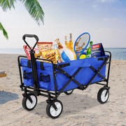 Dkelincs Heavy Duty Collapsible Folding Wagon Cart - Large Capacity Portable Utility Cart for Beach, Camping, Shopping & Garden Blue