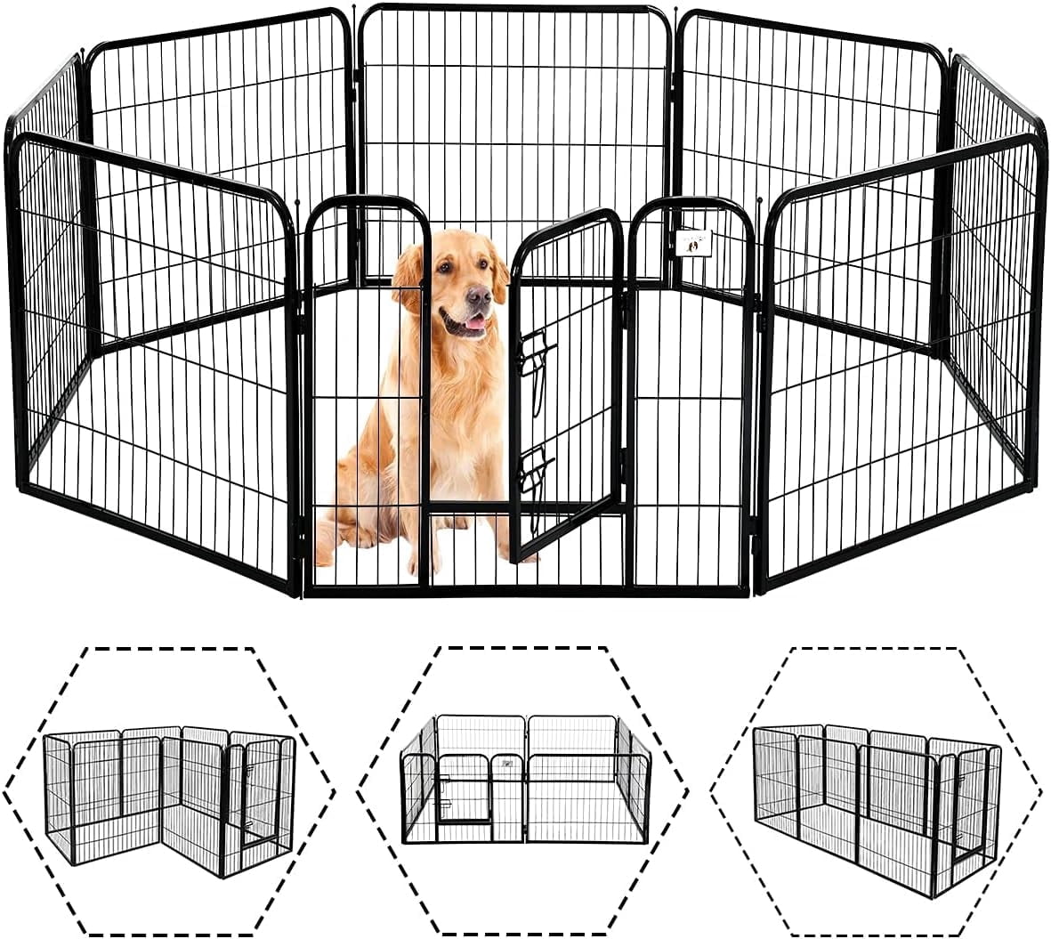 Dkelincs Heavy Duty Dog Playpen 8 Panel 40" Folding Metal Dog Exercise Pen Indoor Outdoor Dog Fence Dog Crate Cage with Door, Black