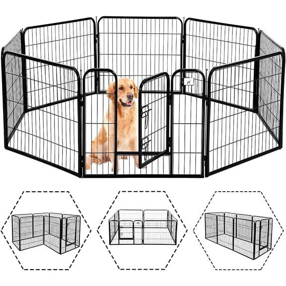 Dkelincs Heavy Duty Dog Playpen 8 Panel 40" Folding Metal Dog Exercise Pen Indoor Outdoor Dog Fence Dog Crate Cage with Door, Black