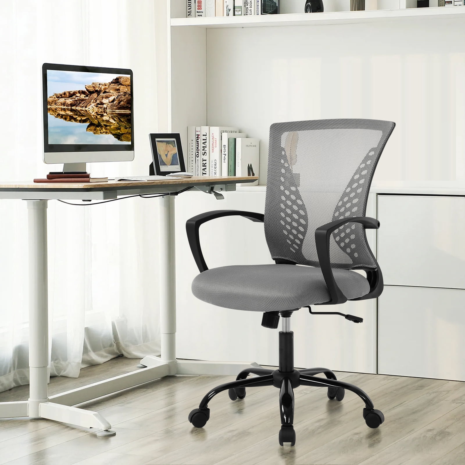 Dkelincs Office Desk Chair Adjustable Mesh Mid Back Office Chair Ergonomic Computer Chair with Lumbar Support & Wheels,  Gray