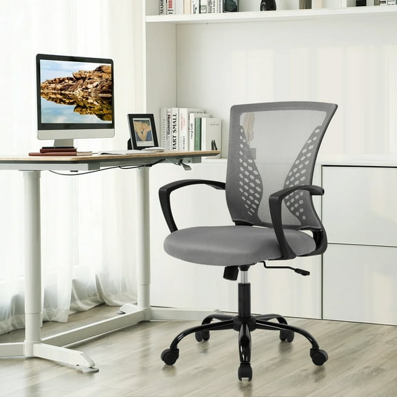 Dkelincs Office Desk Chair Adjustable Mesh Mid Back Office Chair Ergonomic Computer Chair with Lumbar Support & Wheels, Gray