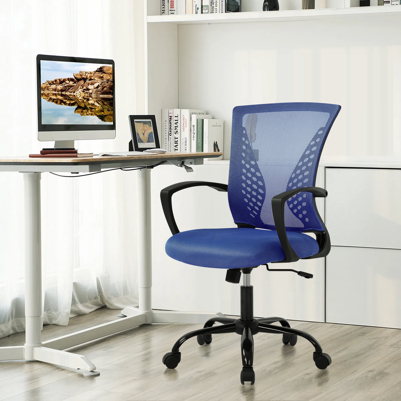 Dkelincs Office Desk Chair Adjustable Mesh Mid Back Office Chair Ergonomic Computer Chair with Lumbar Support & Wheels, Blue