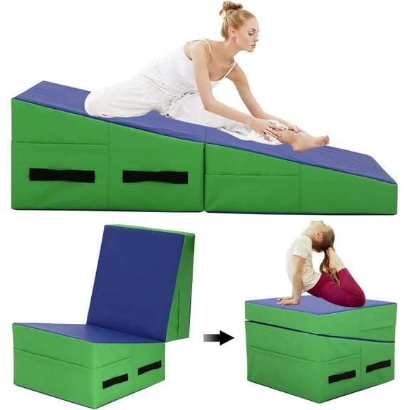 Dkelincs Incline Gymnastics Mat Tumbling Mat 48"24" Folding Exercise Mat with Non-Slip PVC Surface & Handles, Blue