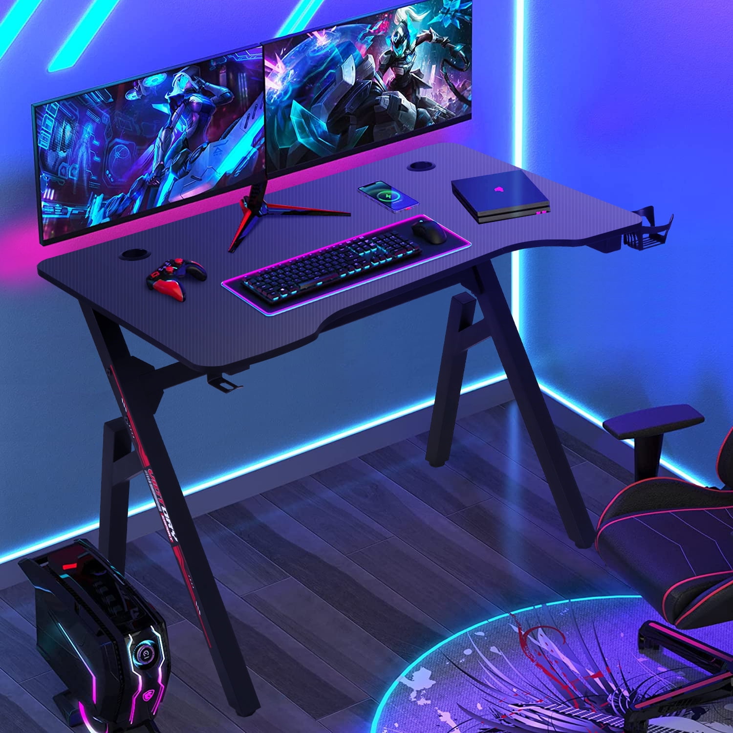 Dkelincs K-shaped 40 Inch Gaming Desk Adjustable Feet Pc Ergonomic 