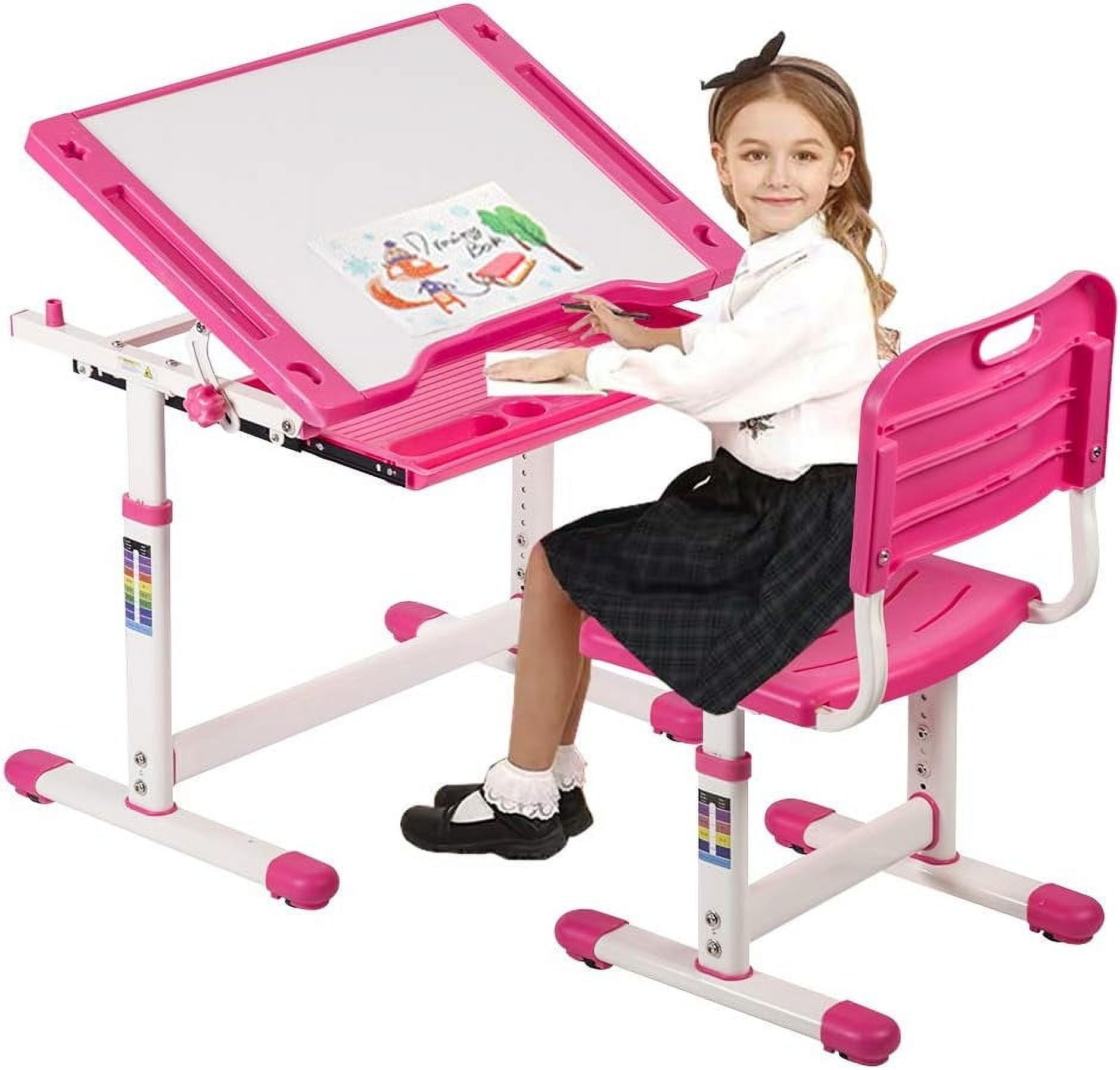 Dkelincs Kids Desk Chair Set Adjustable Ergonomic Children Study Table ...