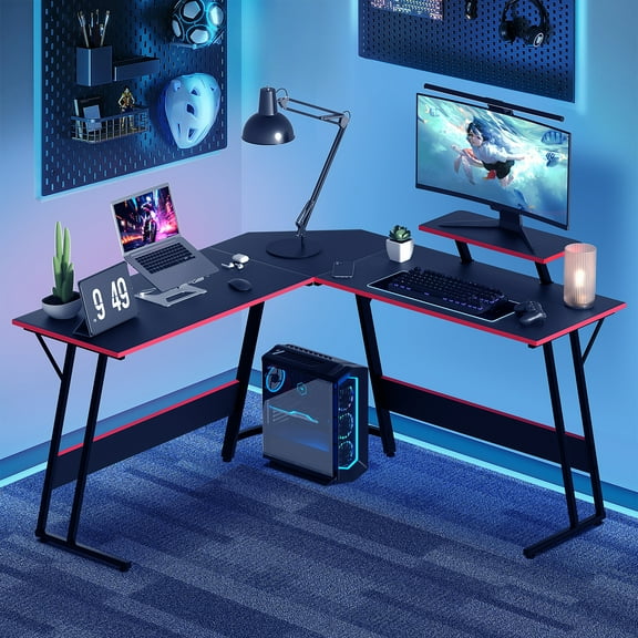Dkelincs L Shaped Gaming Desk, 50.4" Corner Computer Desk PC Game Table with Monitor Stand Large Desktop for Home Office Study Writing Workstation, Black