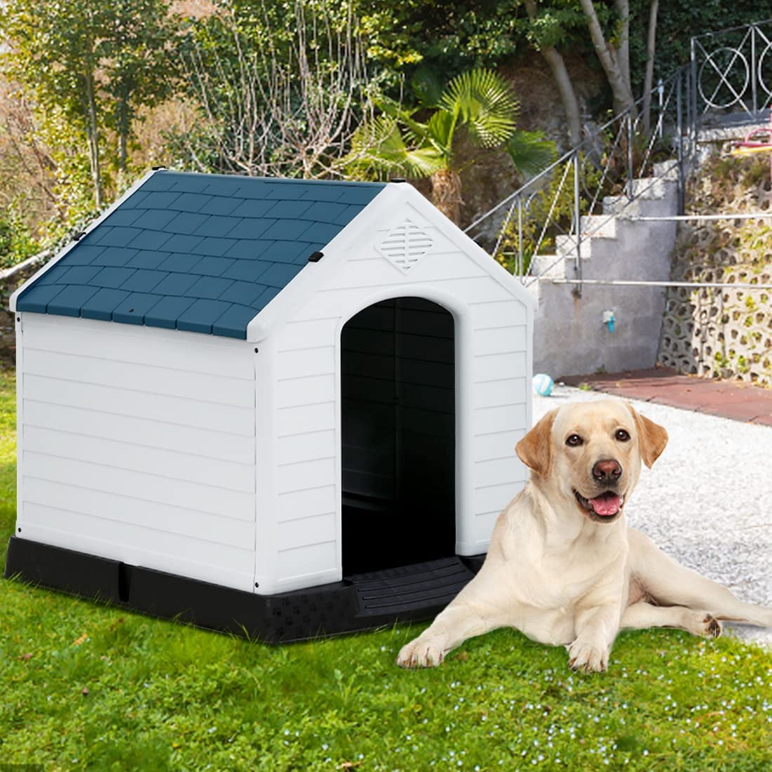Dkelincs XL Outdoor Dog House, Waterproof Plastic Pet Shelter for Large ...