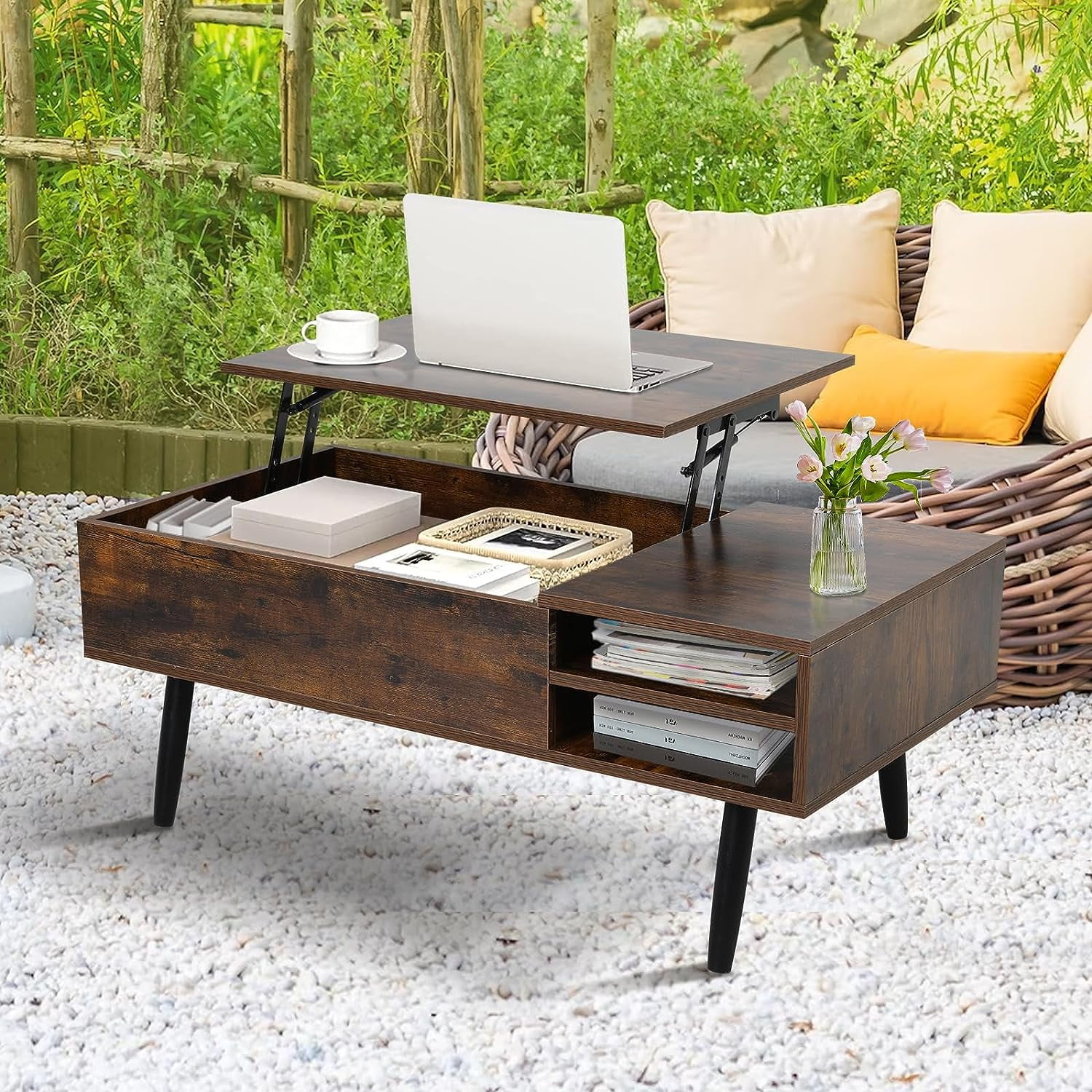 Dkelincs Convertible Wood Lift Top Coffee Table with Hidden Compartment ...