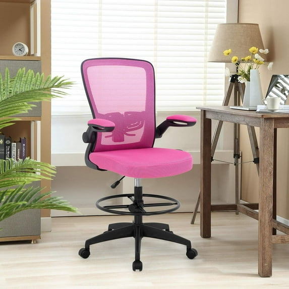 Dkelincs Mesh Drafting Chair Tall Office Chair Ergonomic Computer Desk Chair Adjustable Task Chair with Foot Ring, Pink