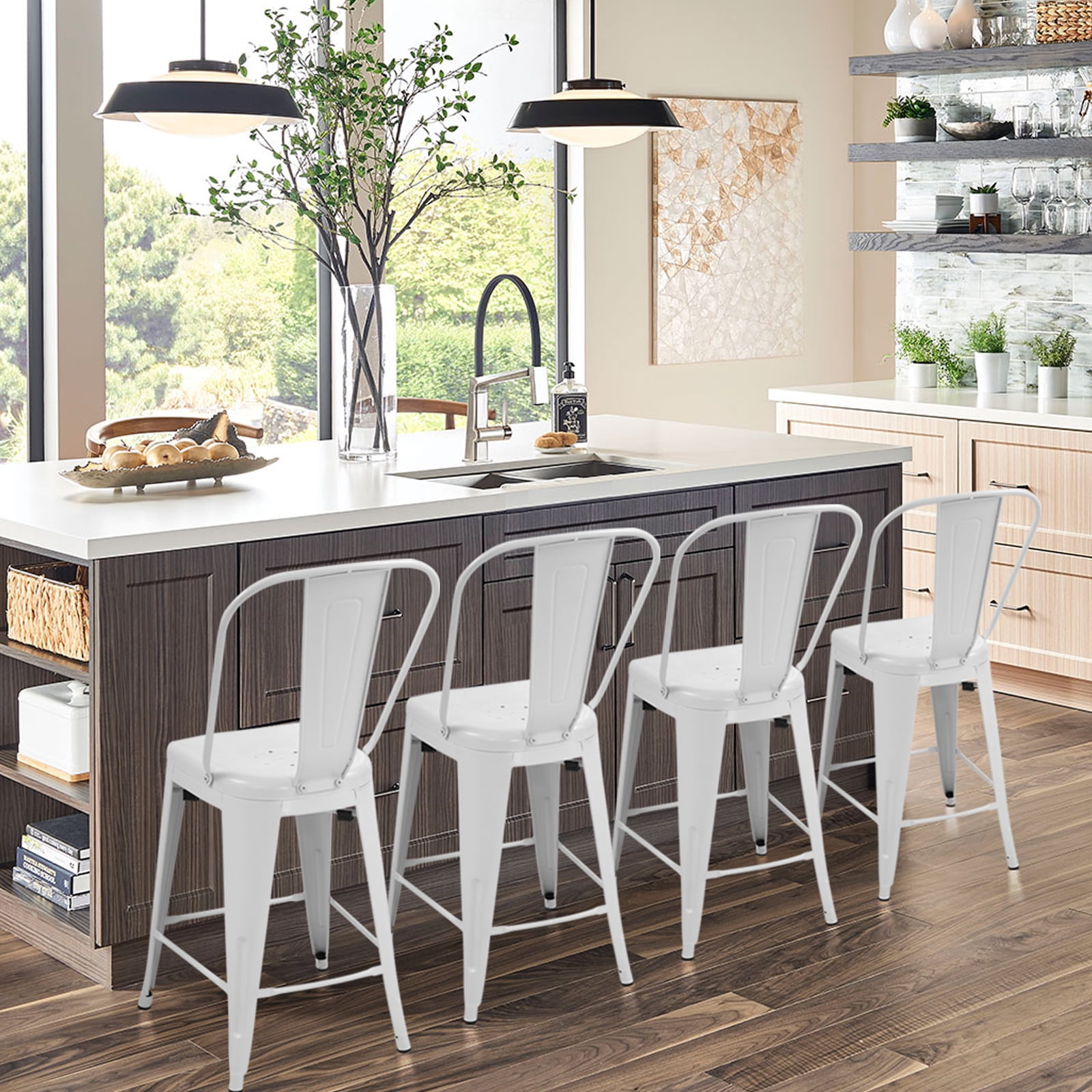 Dkelincs Metal Bar Stool Set Of 4, 24" Kitchen Stool Counter Height