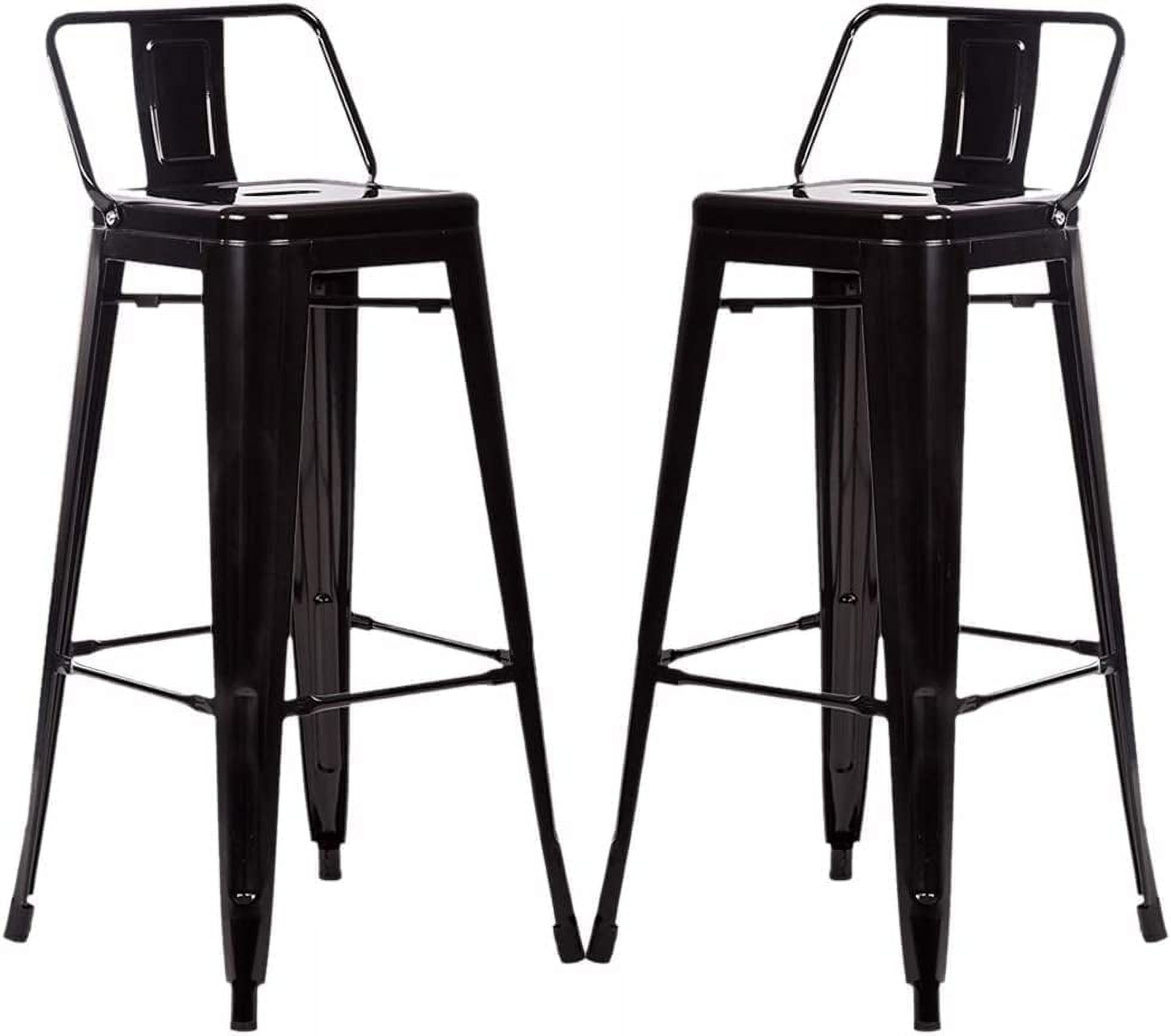 Rayne Industrial Black Metal Bar Stool with Curved Back - Set of 2