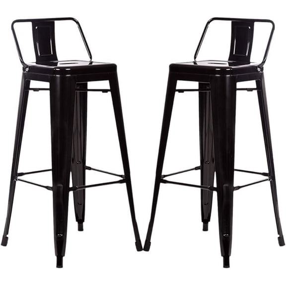 Dkelincs Metal Bar Stools Set of 2 Industrial Counter Height Barstools Bistro Trattoria Metal Chairs with Back 30 inch Tolix-Style Modern Bar Chairs Stackable for Patio, Cafe, Farmhouse, Black
