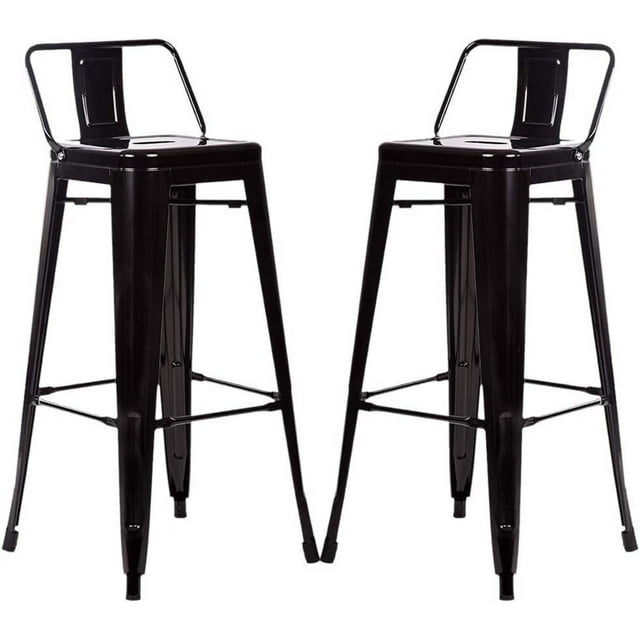 Dkelincs Metal Bar Stools Set of 2 Industrial Counter Height Barstools Bistro Trattoria Metal Chairs with Back 30 inch Tolix-Style Modern Bar Chairs Stackable for Patio, Cafe, Farmhouse, Black