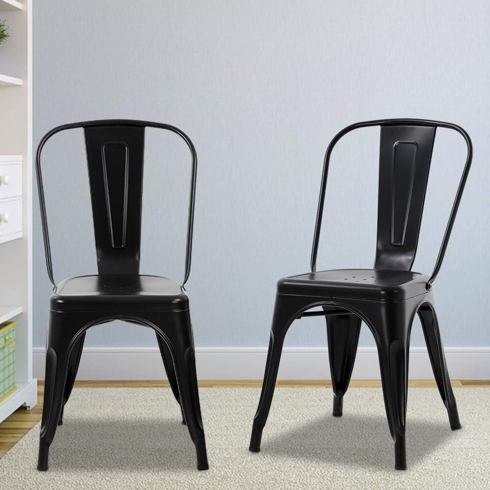 Matte Black Industrial Metal Dining Side Chairs, Set of 2
