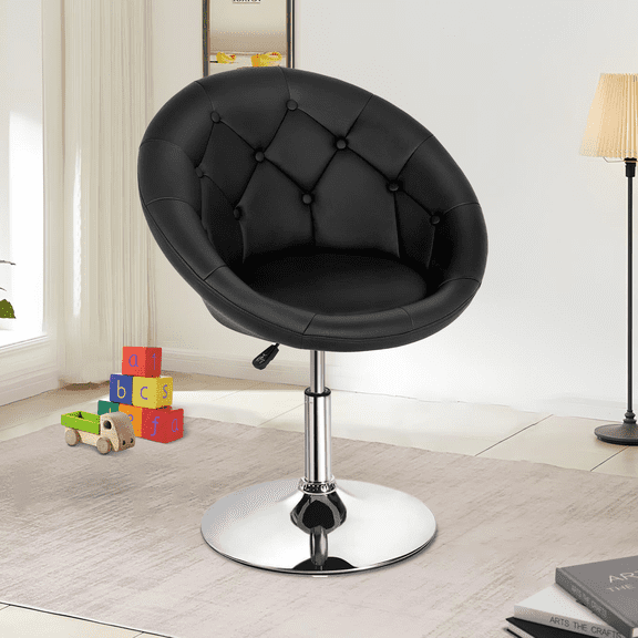 Dkelincs Modern Living Room Vanity Chair Round Back Height Adjustable Swivel Accent Chair for Makeup Room Bedroom, Black