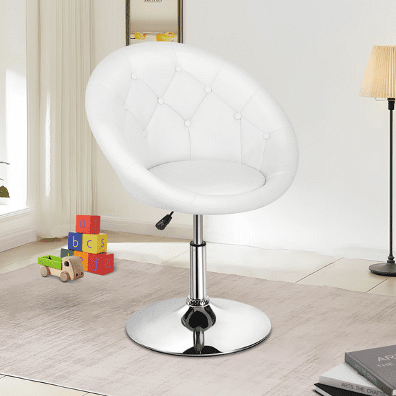 Dkelincs Modern Living Room Vanity Chair Round Back Height Adjustable Swivel Accent Chair for Makeup Room Bedroom, White