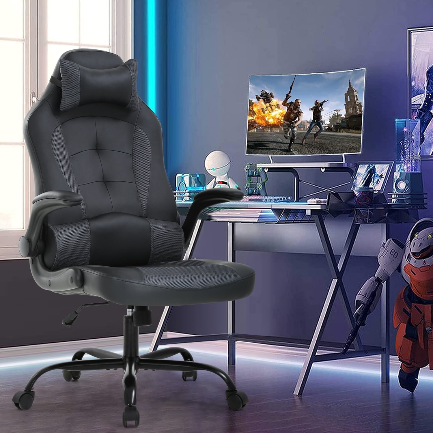 Dkelincs PC Gaming Chair Ergonomic Office Chair with Lumbar Support Headrest Adjustable Computer Desk Chair for Adults, Gray
