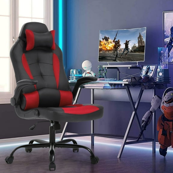 Dkelincs PC Gaming Chair Ergonomic Office Chair with Lumbar Support Flip Up Arms Headrest Adjustable Computer Desk Chair for Adults, Red