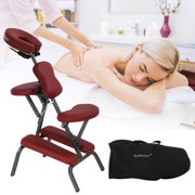 Dkelincs Portable Folding Massage Chair with Carrying Bag 4" Thick Sponge PU Leather Tattoo Chair Adjustable Salon Therapy Spa Chair w/Face Cradle, Burgundy