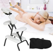 Dkelincs Portable Folding Massage Chair with Carrying Bag 4" Thick Sponge PU Leather Tattoo Chair Adjustable Salon Therapy Spa Chair w/Face Cradle, White