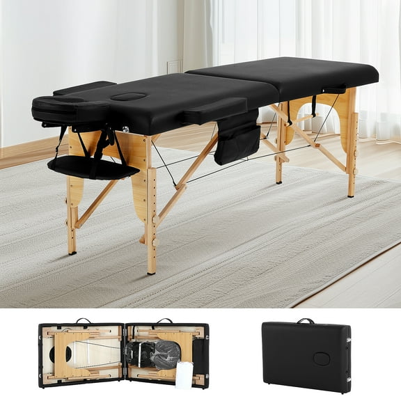 Dkelincs Portable Massage Table Folding Lash Bed 73"L Adjustable Massage Bed with Face Cradle & Carry Case, 350 lbs Capacity for Esthetician Beauty Tattoo Spa, Black