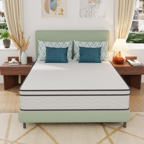 Dkelincs Queen Mattress 12 inch Innerspring Mattress with Bamboo Charcoal Gel Memory Foam Mattress in a Box for Pressure Relief